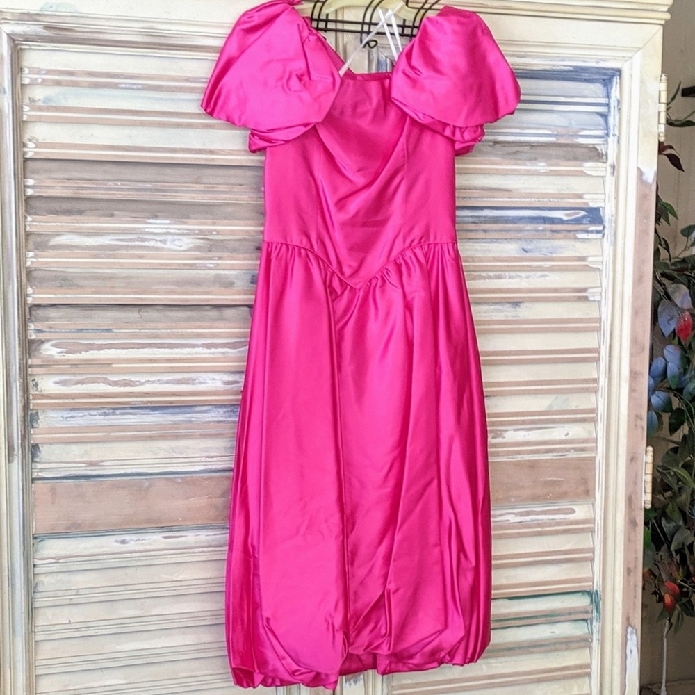 Vintage Fushia balloon hem bridal gown